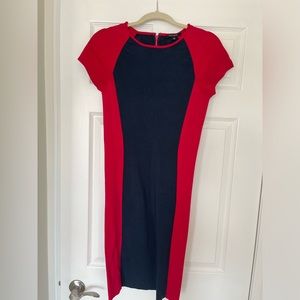 Pink Tartan navy blue and magenta body con dress. Size small.